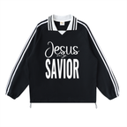 Jesus My Savior - Striped Collar Sweatshirt