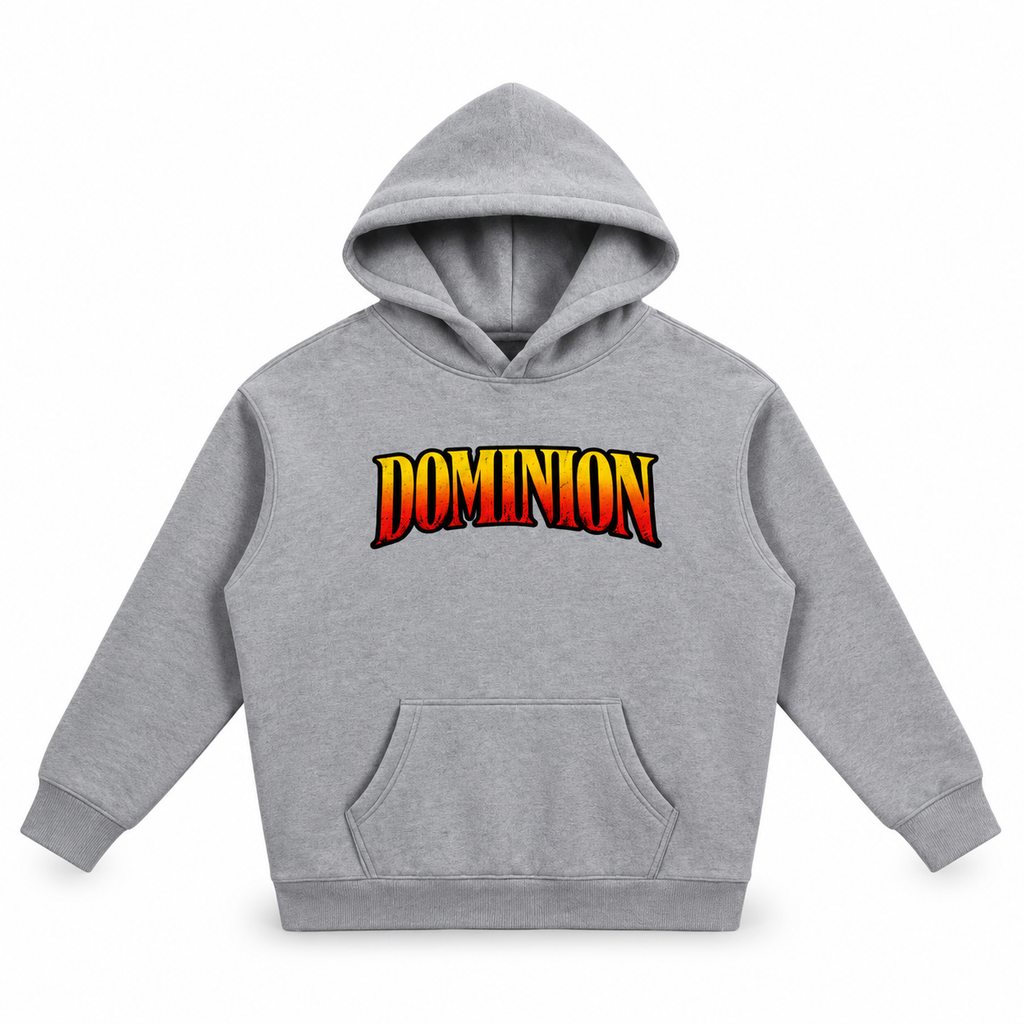 3D product mockup, Gray — Dominion hoodie