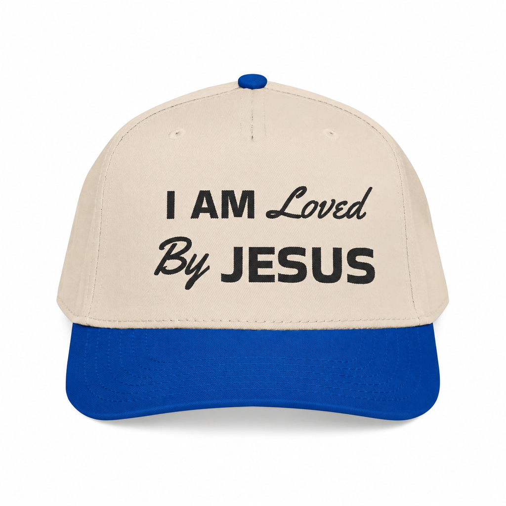 3D product mockup, Royal / Natural — I am Loved By Jesus - Cap
