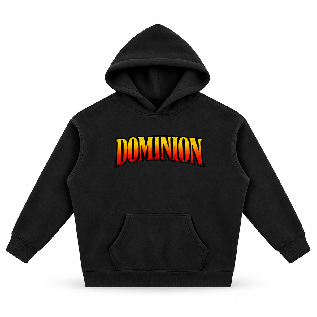 3D product mockup, Black — Dominion hoodie