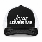 3D product mockup, Black — Jesus Loves Me Christian Snapback Trucker Cap