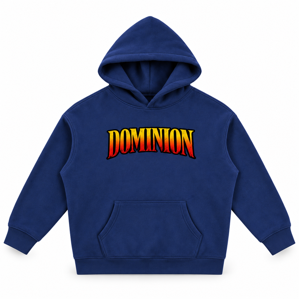 3D product mockup, Navy Blue — Dominion hoodie