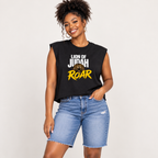 Solo smiling model wearing Lion of Judah - Boxy Tank Top, Black
