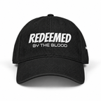 3D product mockup, Black — Redeemed by the Blood - Embroidered Cap