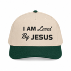 3D product mockup, Dark Green / Natural — I am Loved By Jesus - Cap
