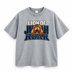 3D product mockup, Light Gray — Lion of Judah Roar - Drop Shoulder Wash T-Shirt
