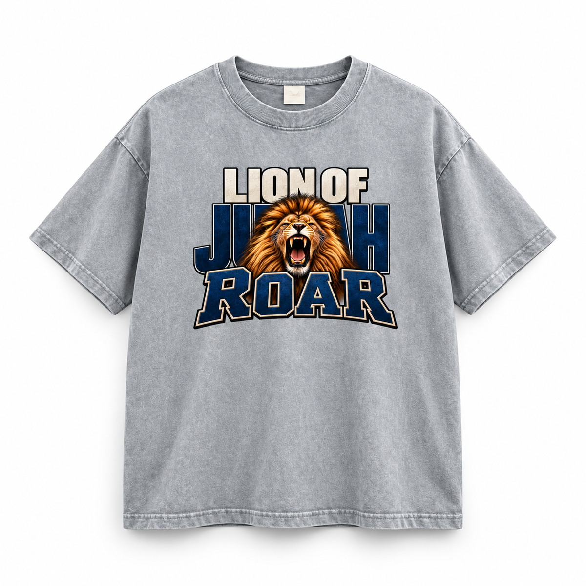 3D product mockup, Light Gray — Lion of Judah Roar - Drop Shoulder Wash T-Shirt