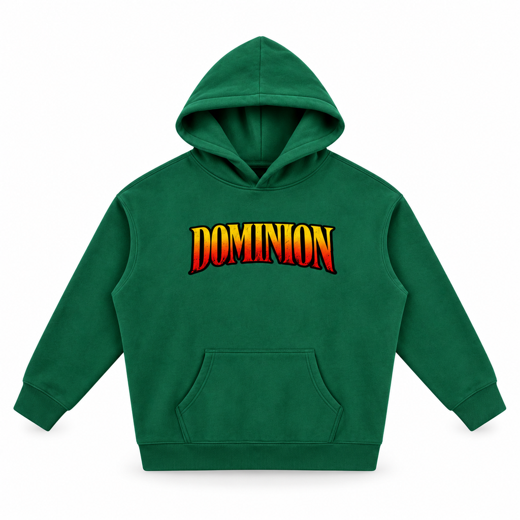 3D product mockup, Eden Green — Dominion hoodie