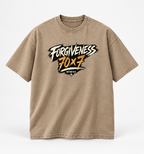 Khaki Forgiveness 70x7 tee with original brushstroke artwork, standalone product mockup