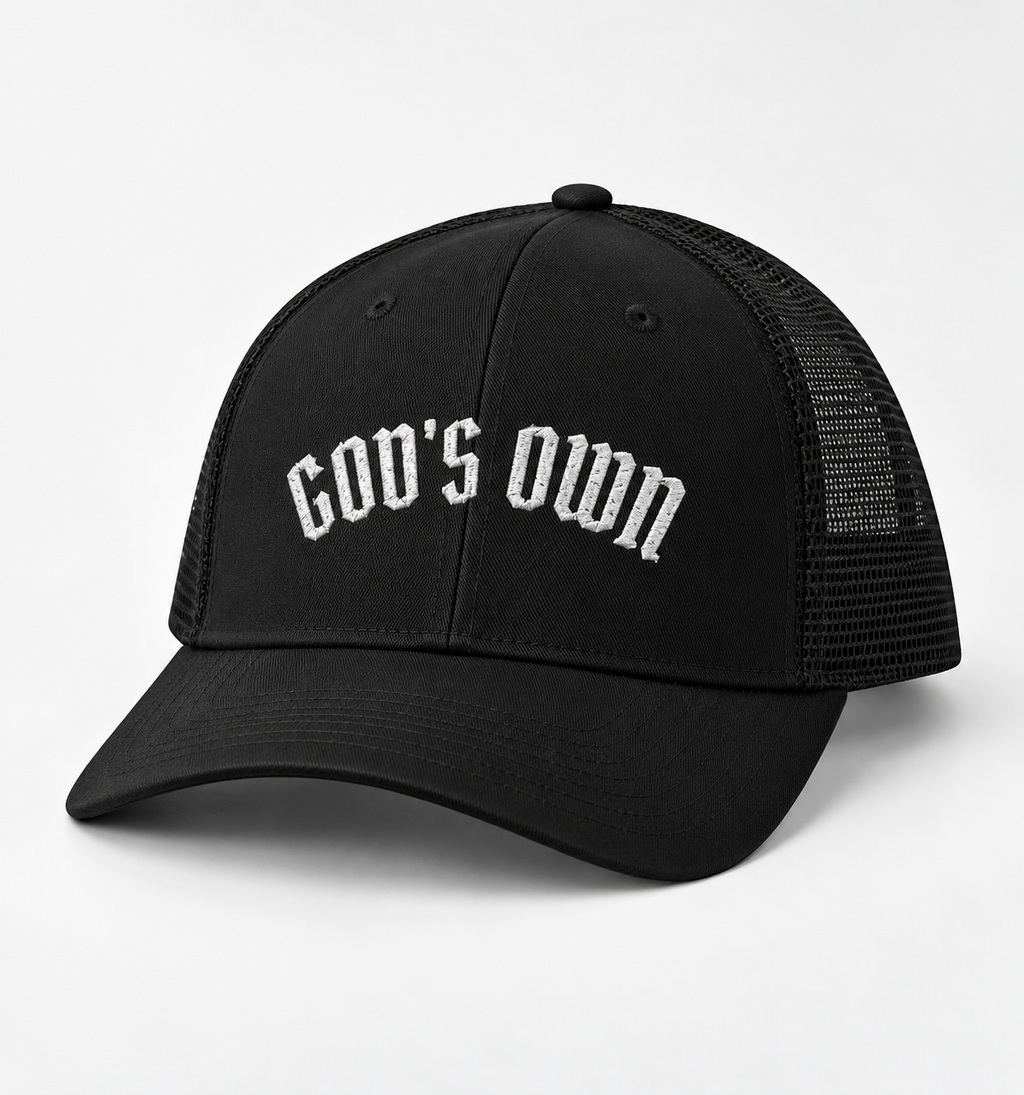 Black God’s Own trucker cap, 3D product render