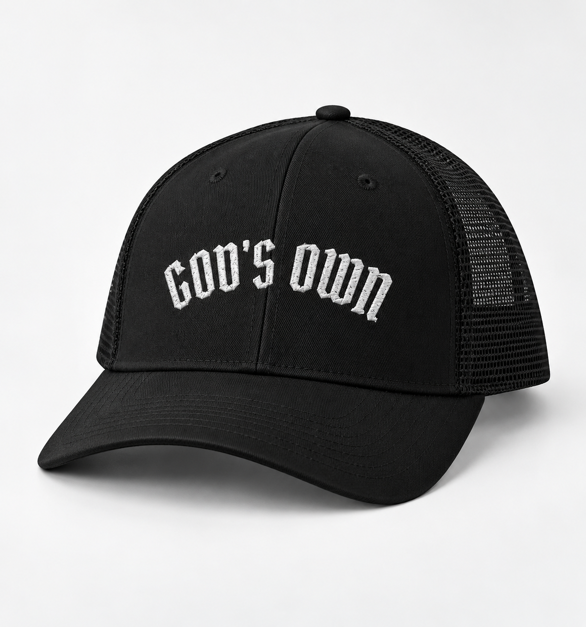Black God’s Own trucker cap, 3D product render