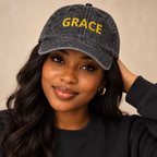 Model mockup of Grace vintage cap in Black