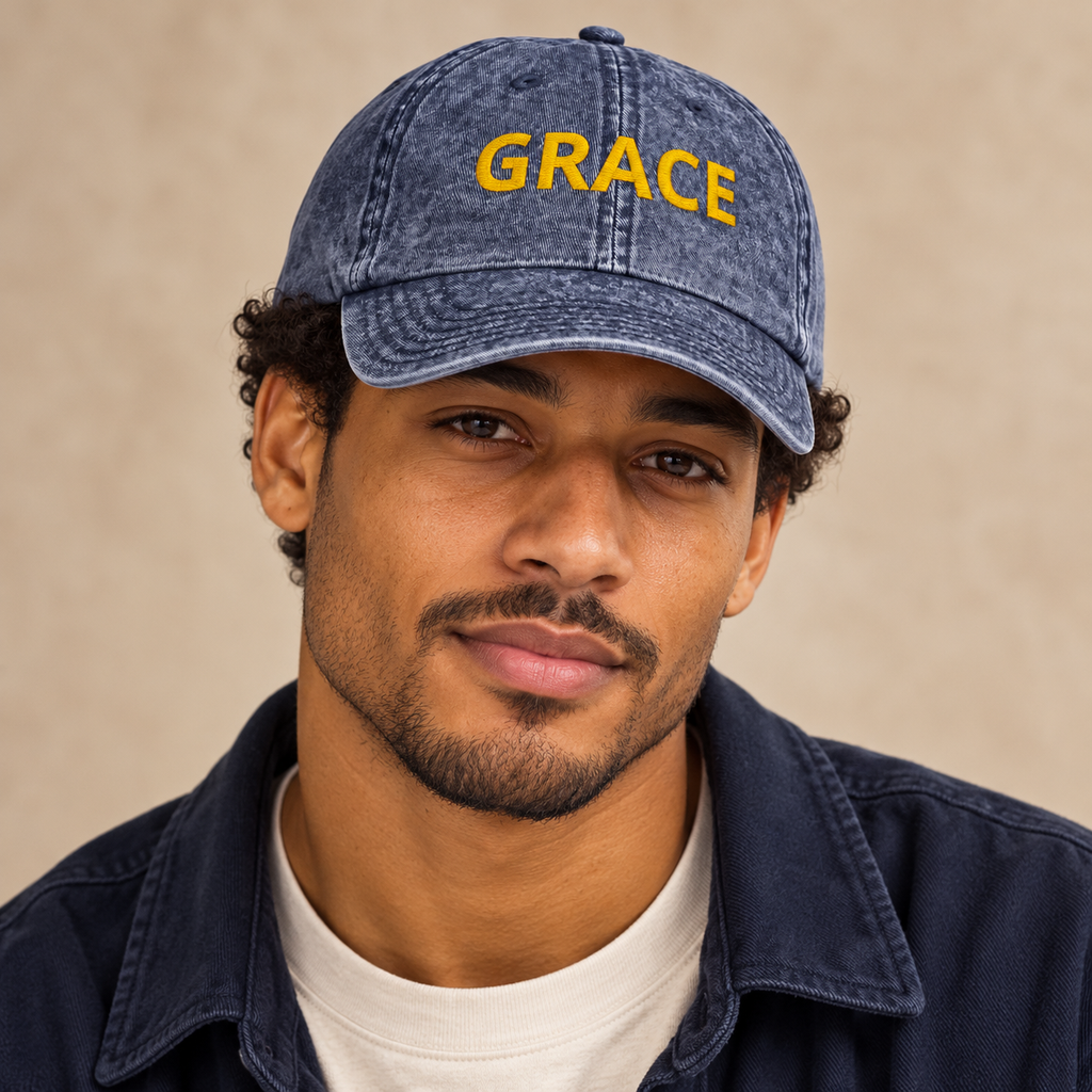 Model mockup of Grace vintage cap in Navy