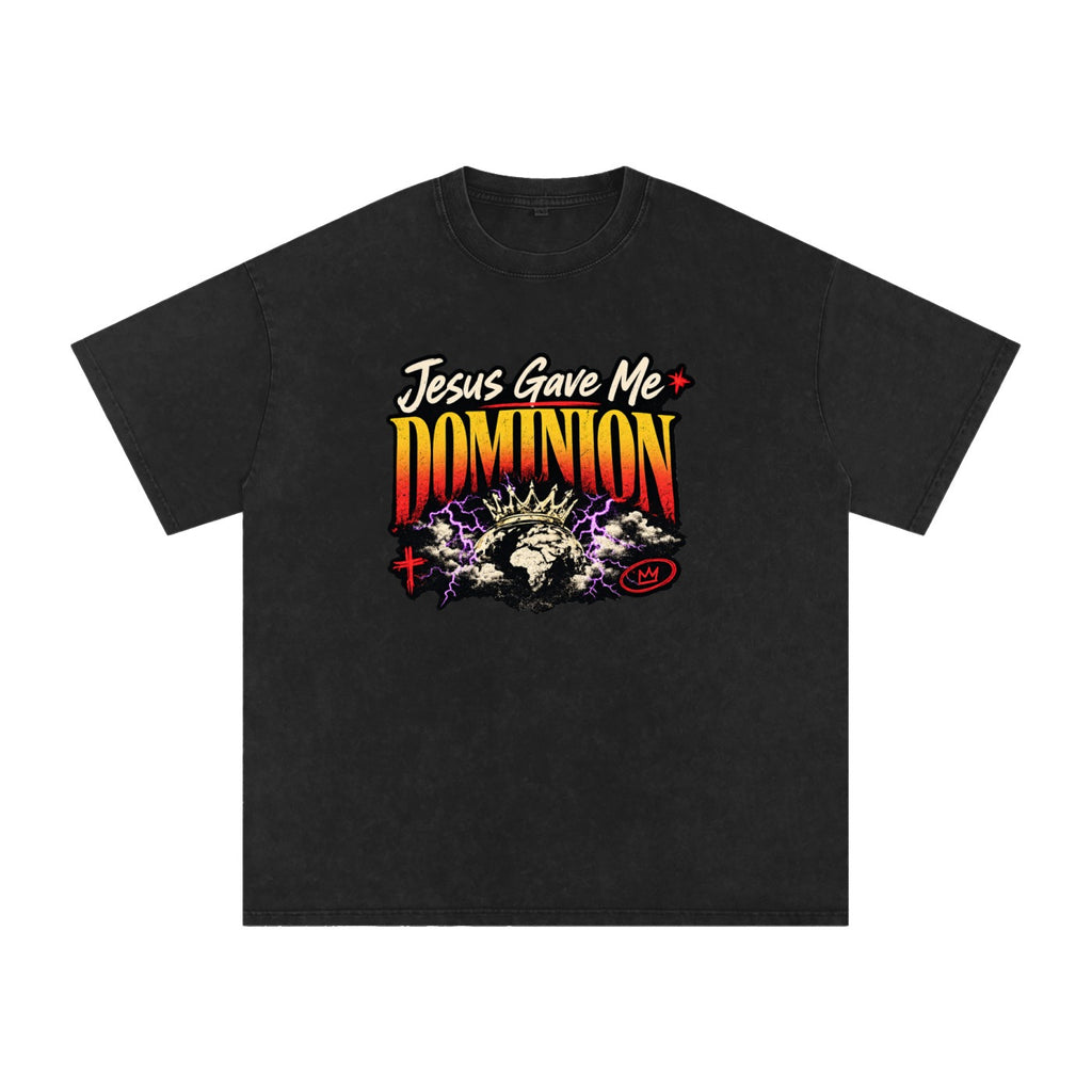Jesus Gave Me Dominion snow washed oversized tee in Black