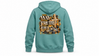 Pigment Alpine Green Jesus hoodie, back view 3D product render
