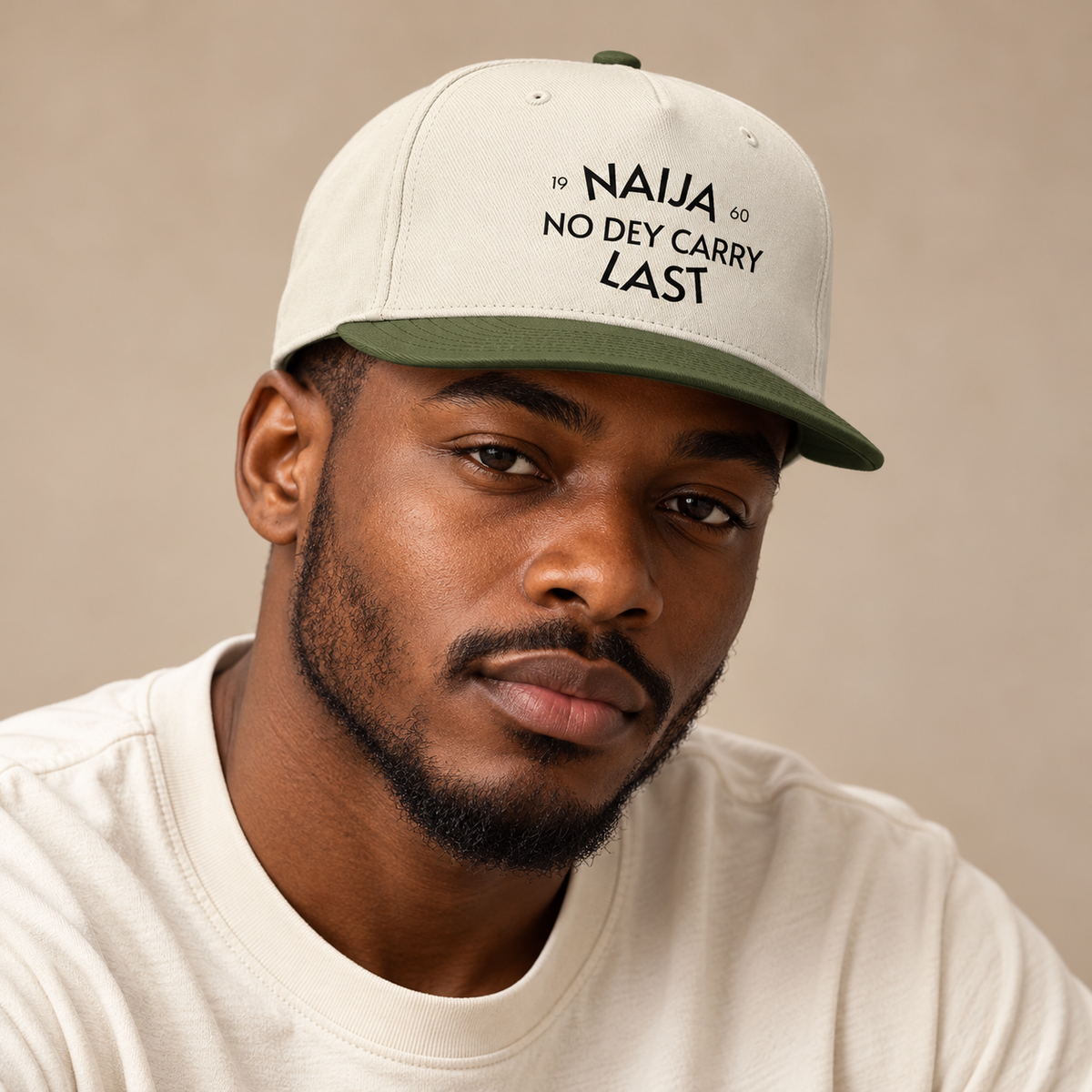 Model mockup of Naija No Dey Carry Last cap in Natural / Forest